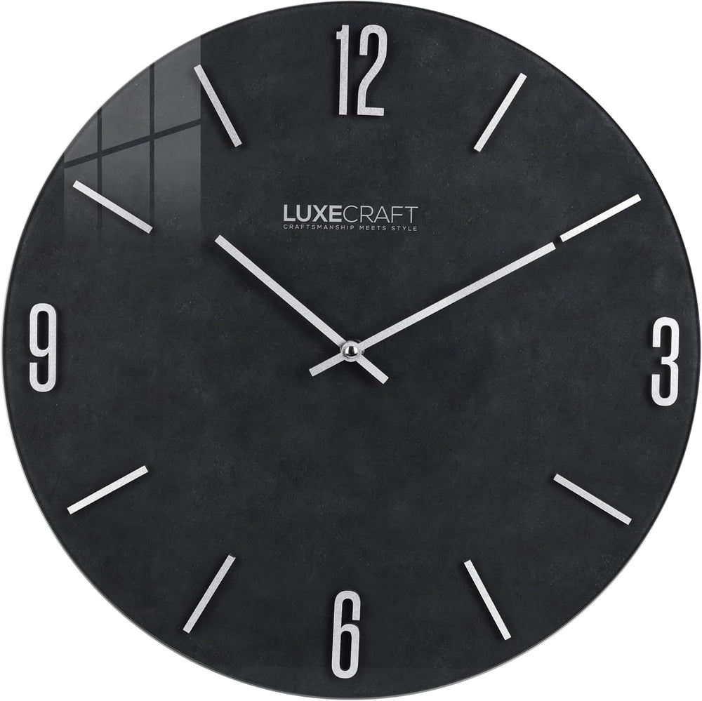 16 Inch Silent Non-Ticking Modern 3D Wall Clock Charcoal Grove, Glass Face