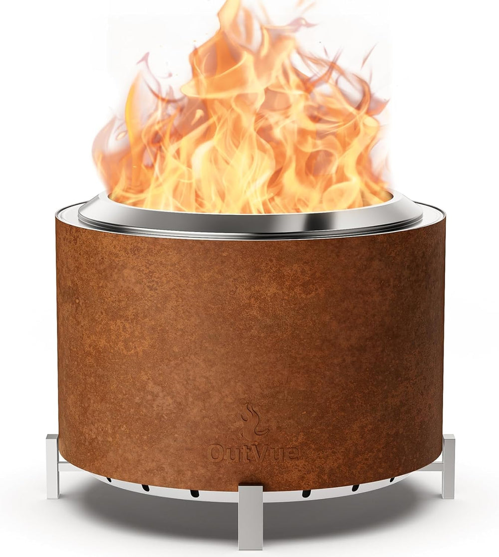 OutVue 27 Inch Stainless Steel Smokeless Fire Pit with Waterproof Cover