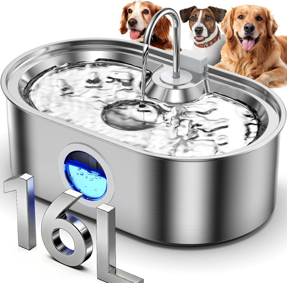 4.2Gal Extra Large Dog Water Fountain, 16L Stainless Steel Pet Water Fountain...