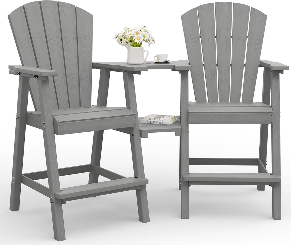 Tall Adirondack Chairs Set of 2 with Double Removable Trays, Grey
