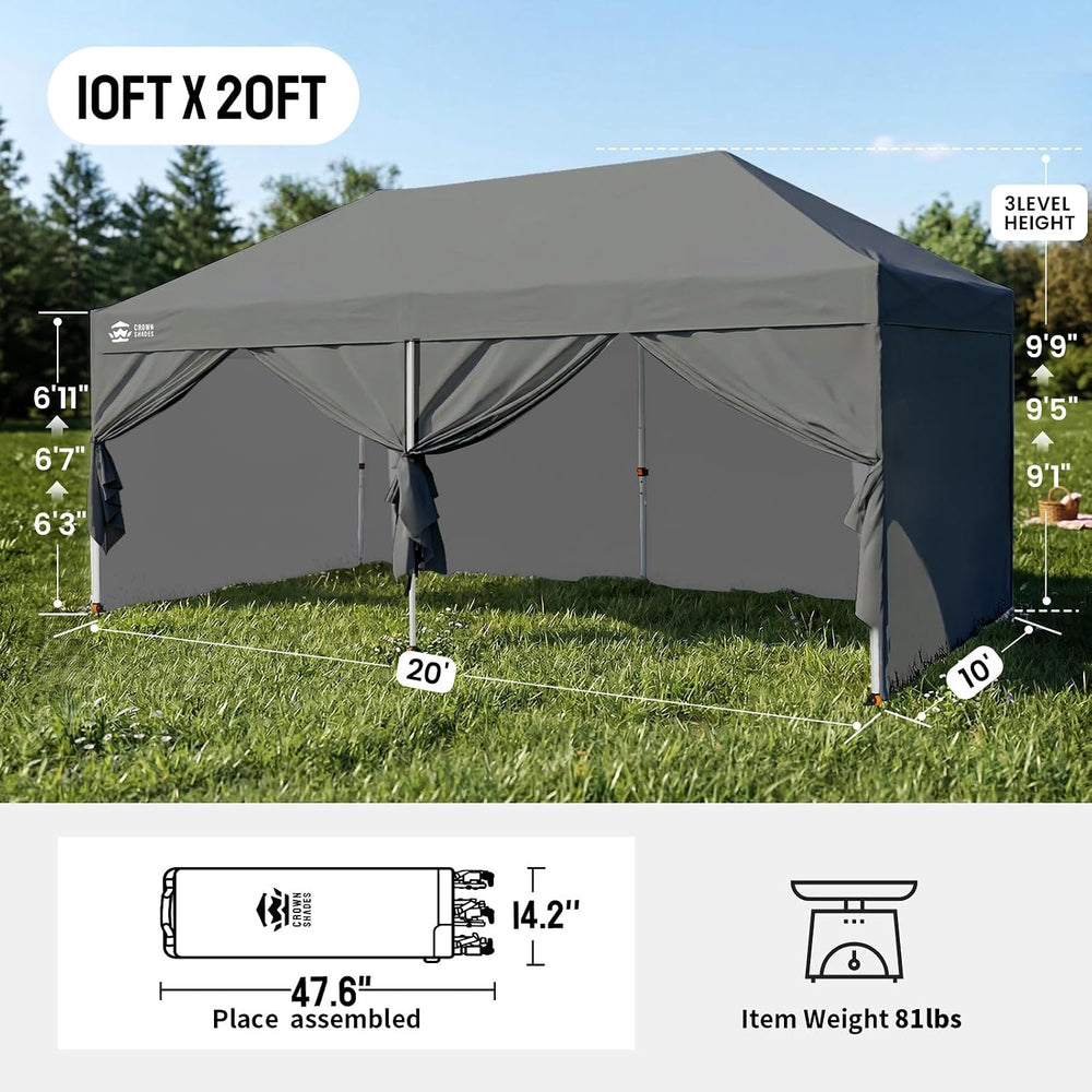 CROWN SHADES 10x20 Pop Up Canopy Tent, Event Shelter, Gray
