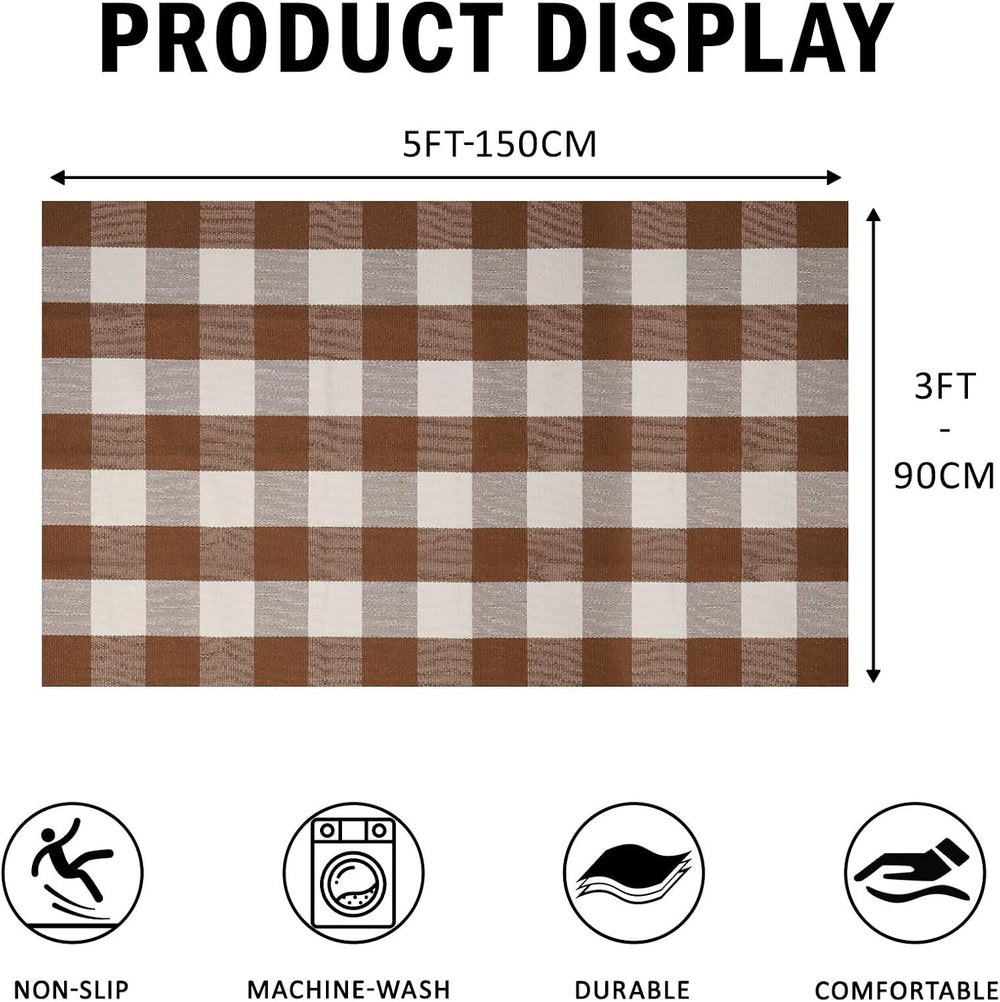 Fall Decor Buffalo Plaid Outdoor Rug 3x5 Ft Coffee and White Checkered Area R...
