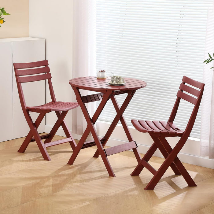 KAIHAOWIN Folding Bistro Set Foldable Outdoor Cafe Table and Chairs for 2 Small Furniture 3-Piece Porch Backyard Balcony Garden Patio-Red