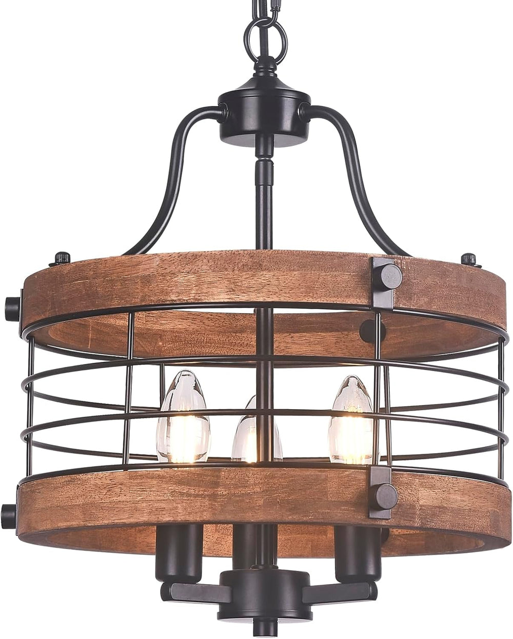 Farmhouse Wood Chandelier Vintage Ceiling Light, Modern Metal & Wooden Ci...