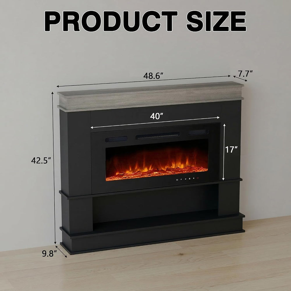 49" Electric Fireplace with Mantel,Freestanding Fireplace Heater with 40...