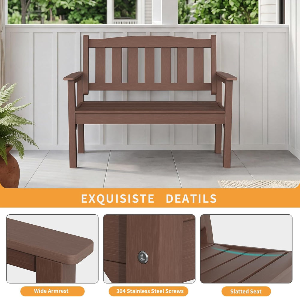 Psilvam 2-Person Poly Lumber Outdoor Garden Bench 700 Lbs Capacity, Brown