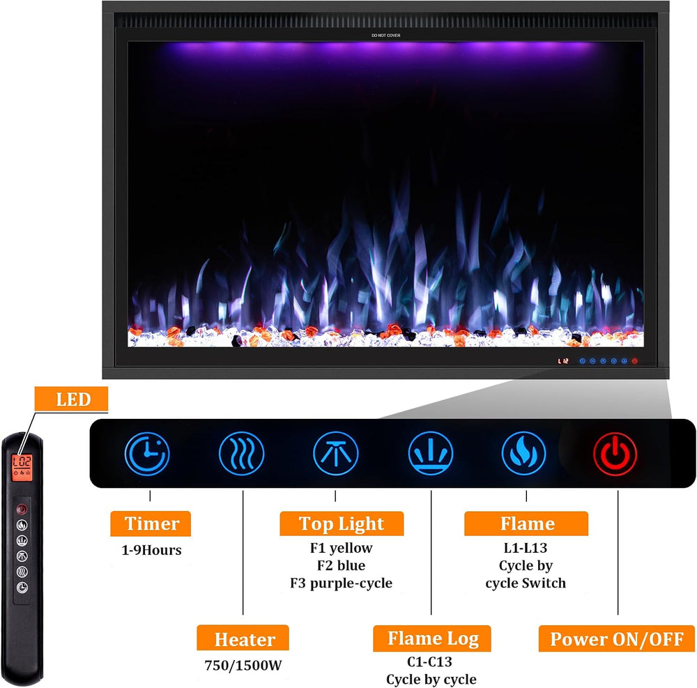 40'' WiFi- Enabled Electric Fireplace Inserts - Alexa & App Contr...
