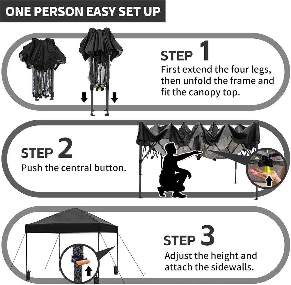 10x10 Pop Up Canopy Tent, Outdoor Portable Canopy(Black)