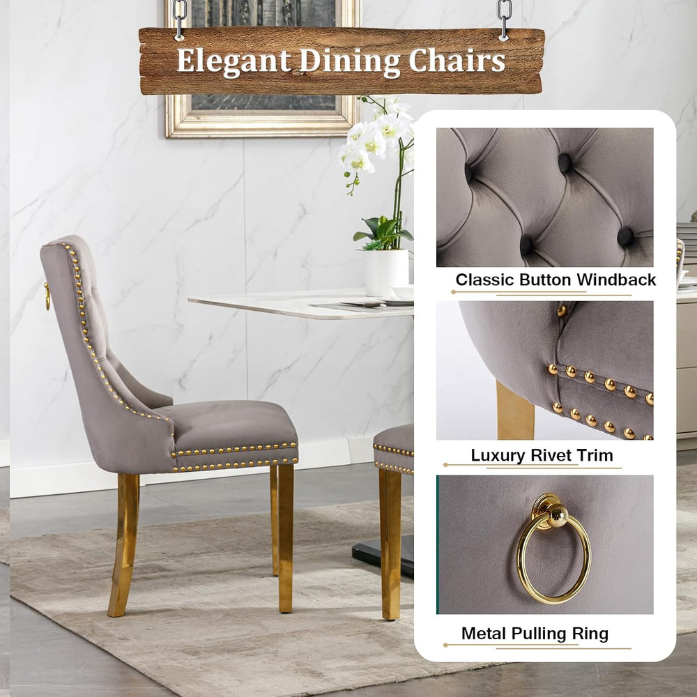 68" Marble Dining Table Set for 4, Luxury White Gold Kitchen Table with ...