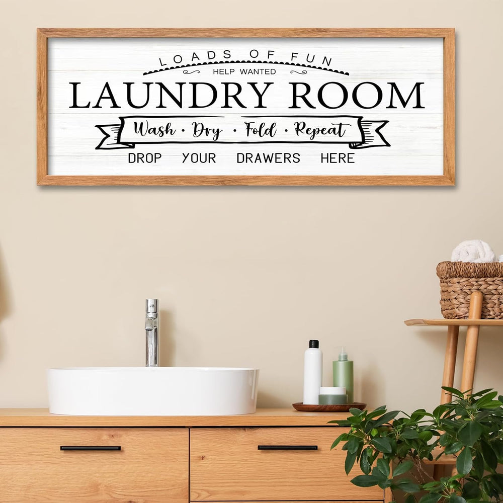AuraPeak Laundry Room Wall Decor Wash Dry Fold Repeat, Wood White, 32"×1...
