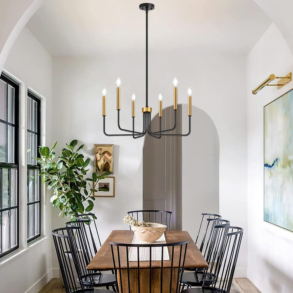 Black and Gold Chandelier, 6-Light Farmhouse Chandelier for Dining Room Light...