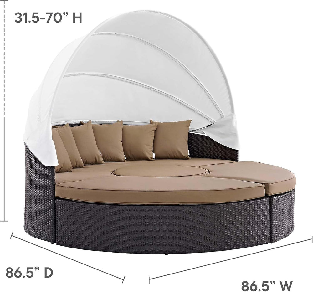Modway Convene Wicker Rattan Outdoor Patio Retractable Canopy Round Poolside ...