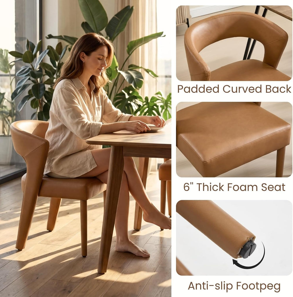 HNY Mid-Century Upholstered Dining Chairs Set of 6, Modern Brown Faux Leather...