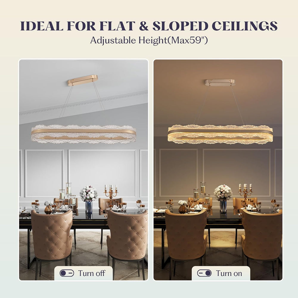 Rectangle LED Chandelier, ๐๐๐.๐" Modern Gold Chandelier Light fixture, H...