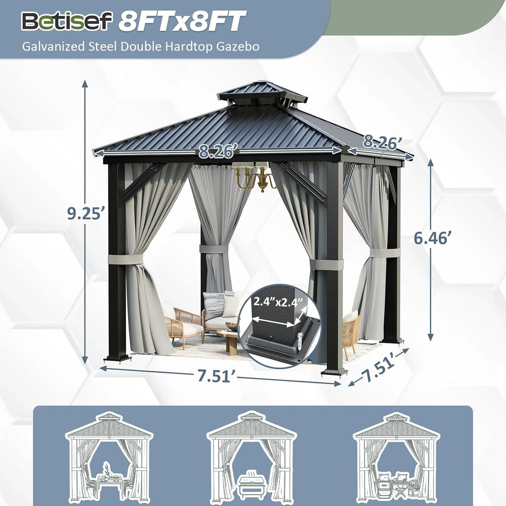8x8 FT Hardtop All-Aluminum Gazebo Dark Gray