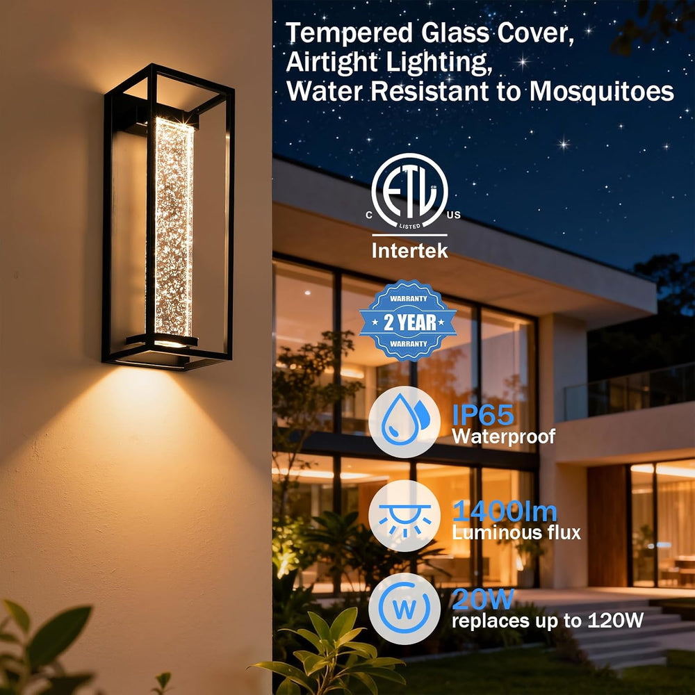 16 Inch Modern Outdoor Wall Sconce, Matte Black Waterproof Exterior Wall Ligh...
