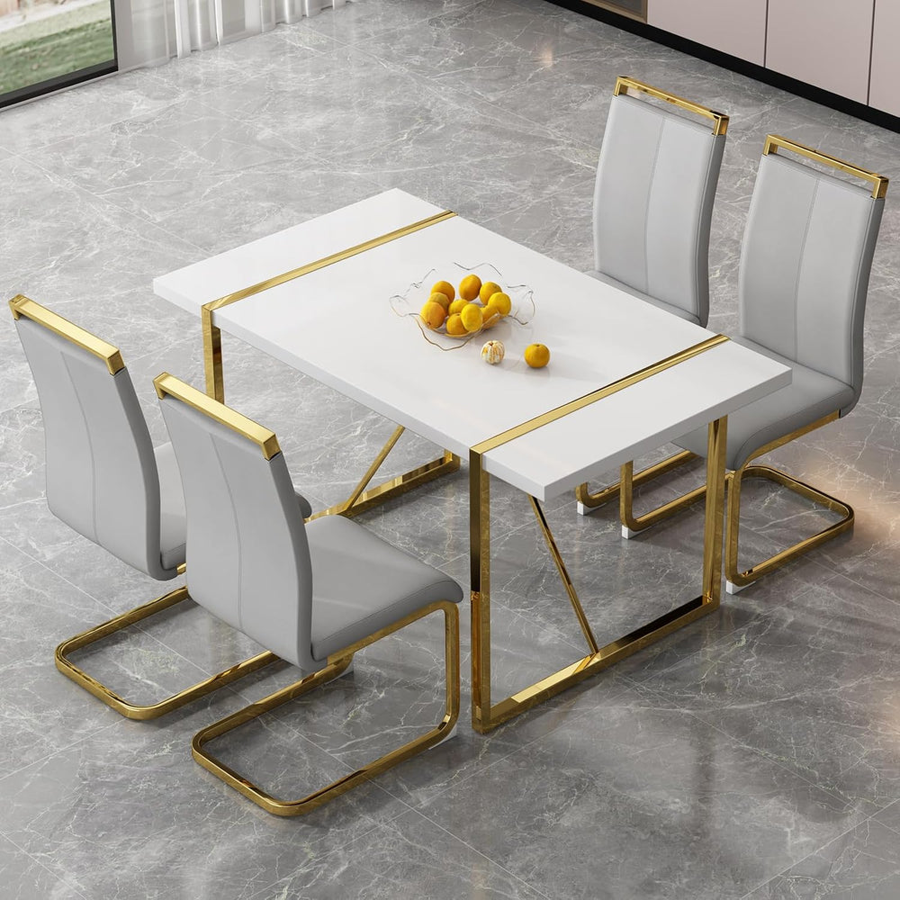 Ebullient White Dining Table Set for 4,Rectangular MDF Dining Table and Dark ...