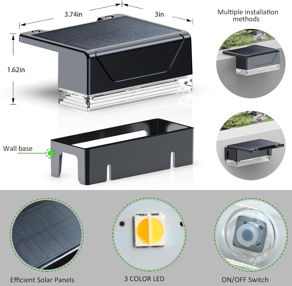 Solar Fence Lights Outdoor,3000/4000/6000K 3 Mode Fence Light Solar Powered