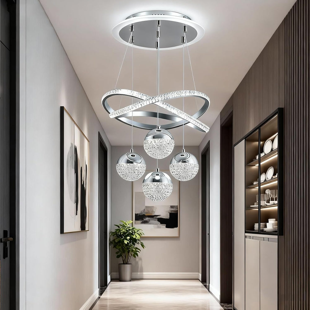 Modern Chrome LED Chandeliers, Pendant Dining Room Light Fixture