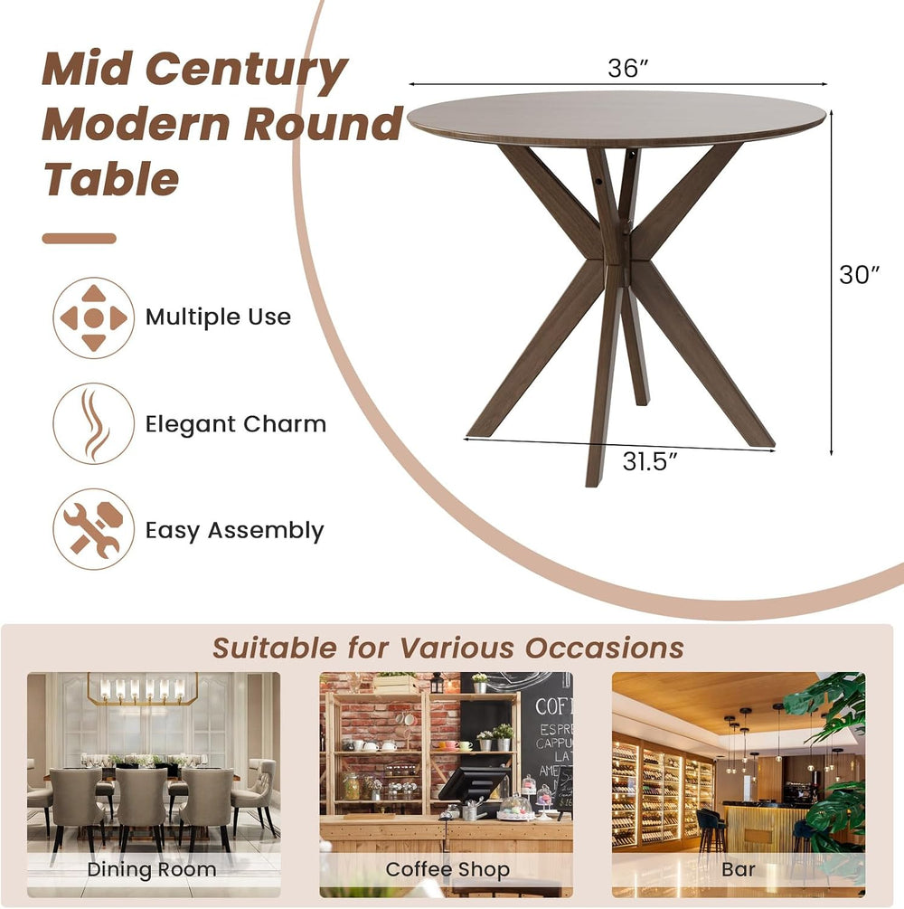 Tangkula 36" Round Dining Table, Mid-Century Modern Kitchen Table with R...