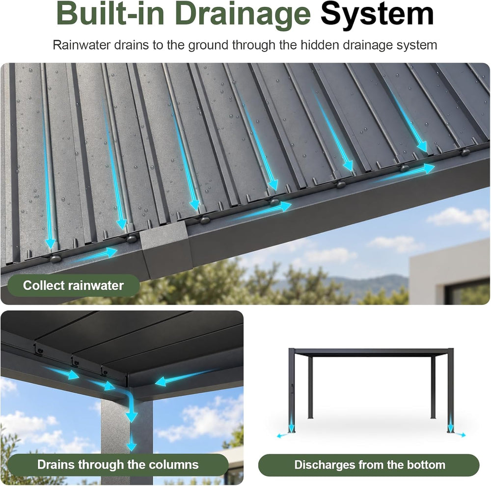 Aoxun Louvered Pergola 12x14 All-Aluminum, Waterproof Curtains and Netting
