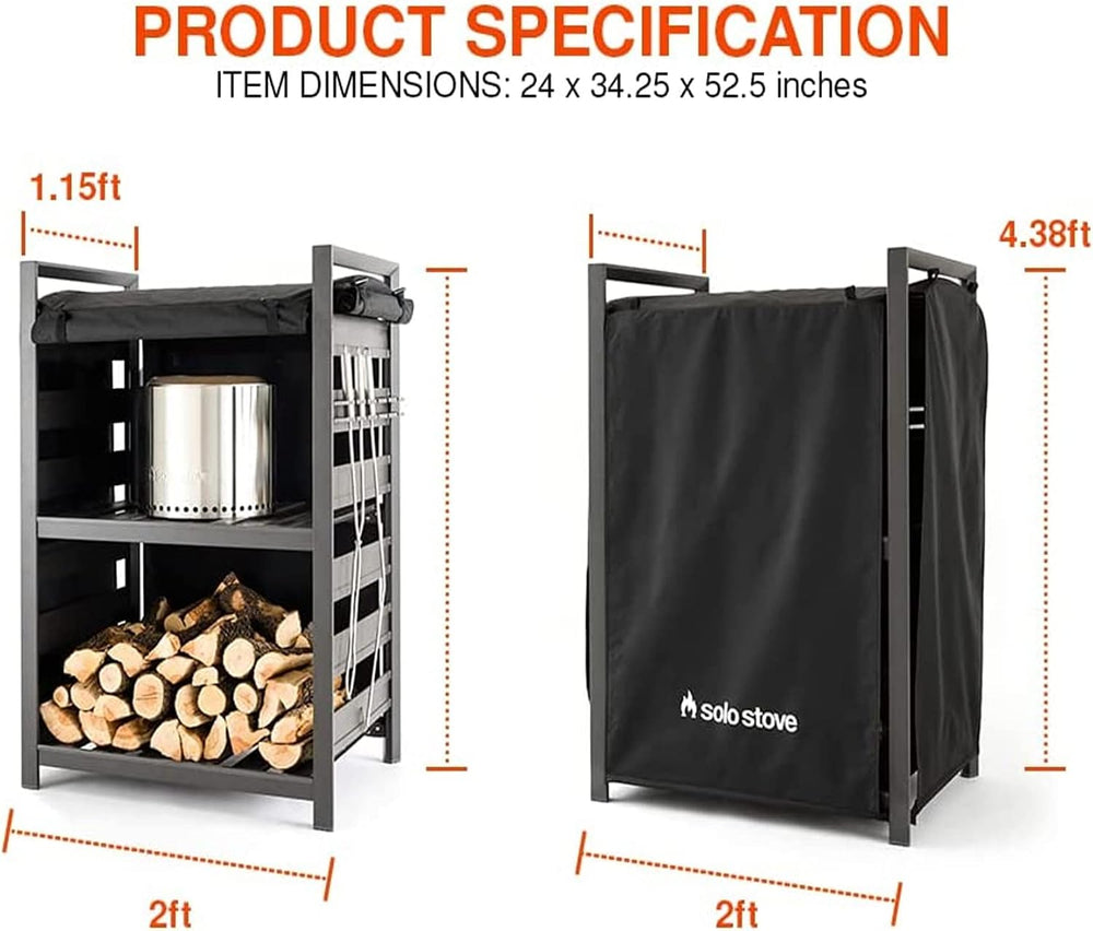 Solo Stove Station – 4.4ft Black Aluminum Firewood Rack with UV-Coated Cover,...