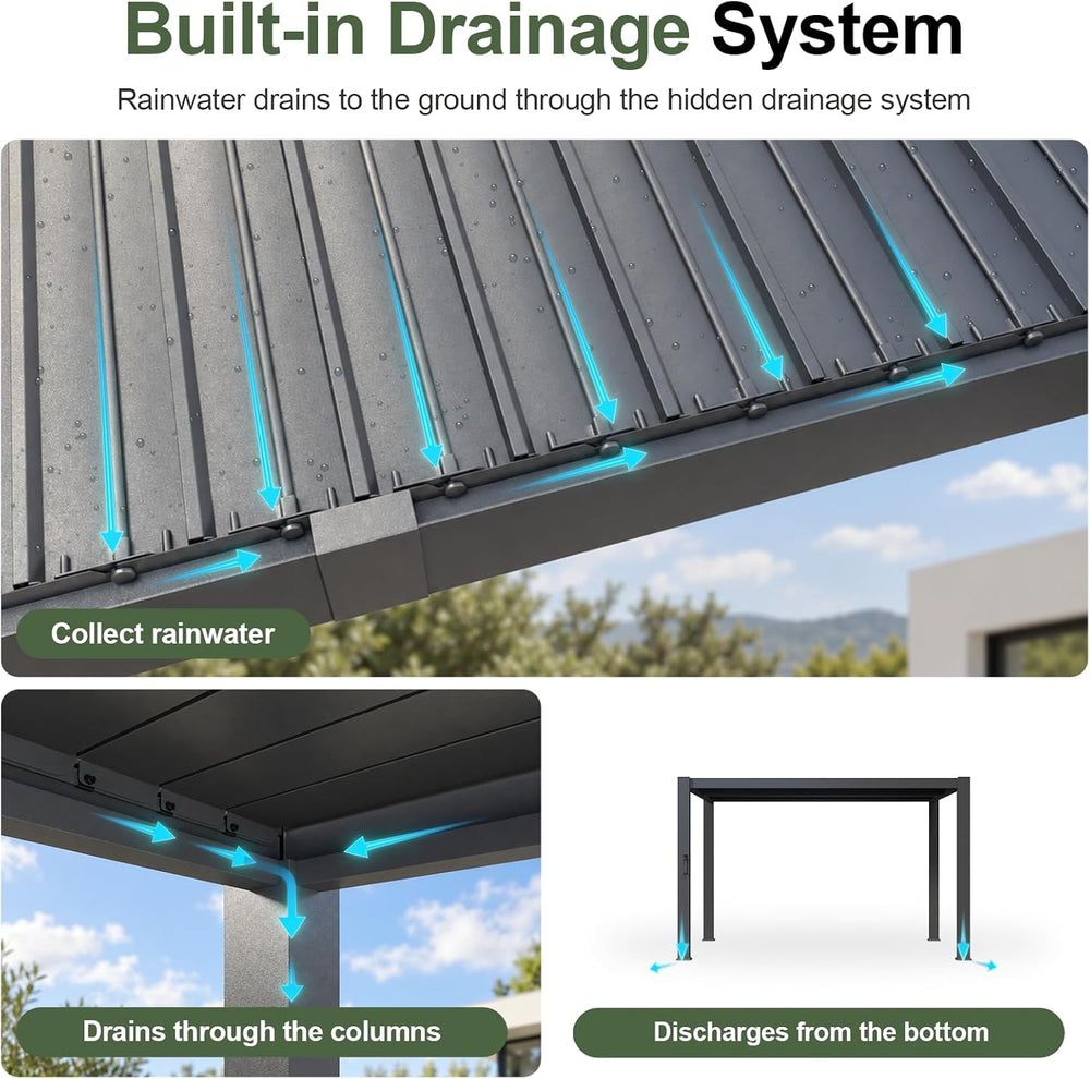 Aoxun Louvered Pergola 10x12 All-Aluminum, Waterproof Curtains and Netting
