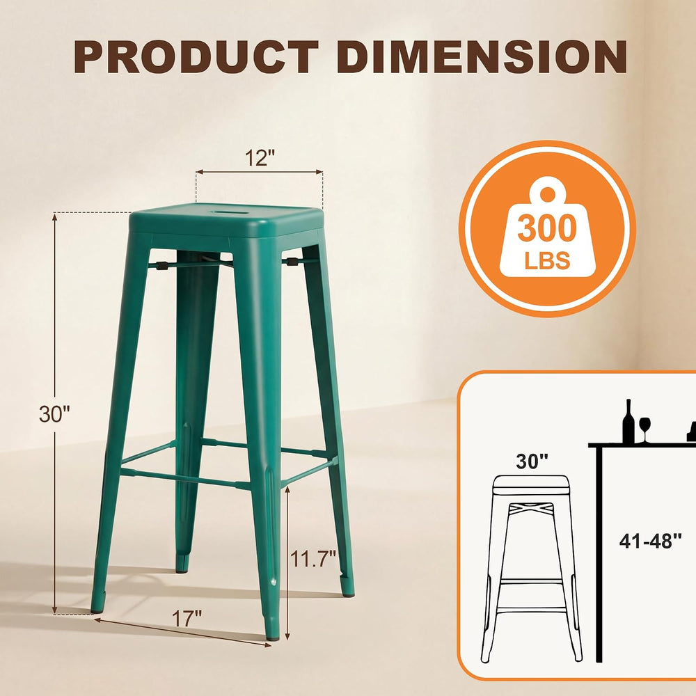 Shahoo 30 Inches Metal Bar Stools Counter Height Stackable Backless Stools, I...