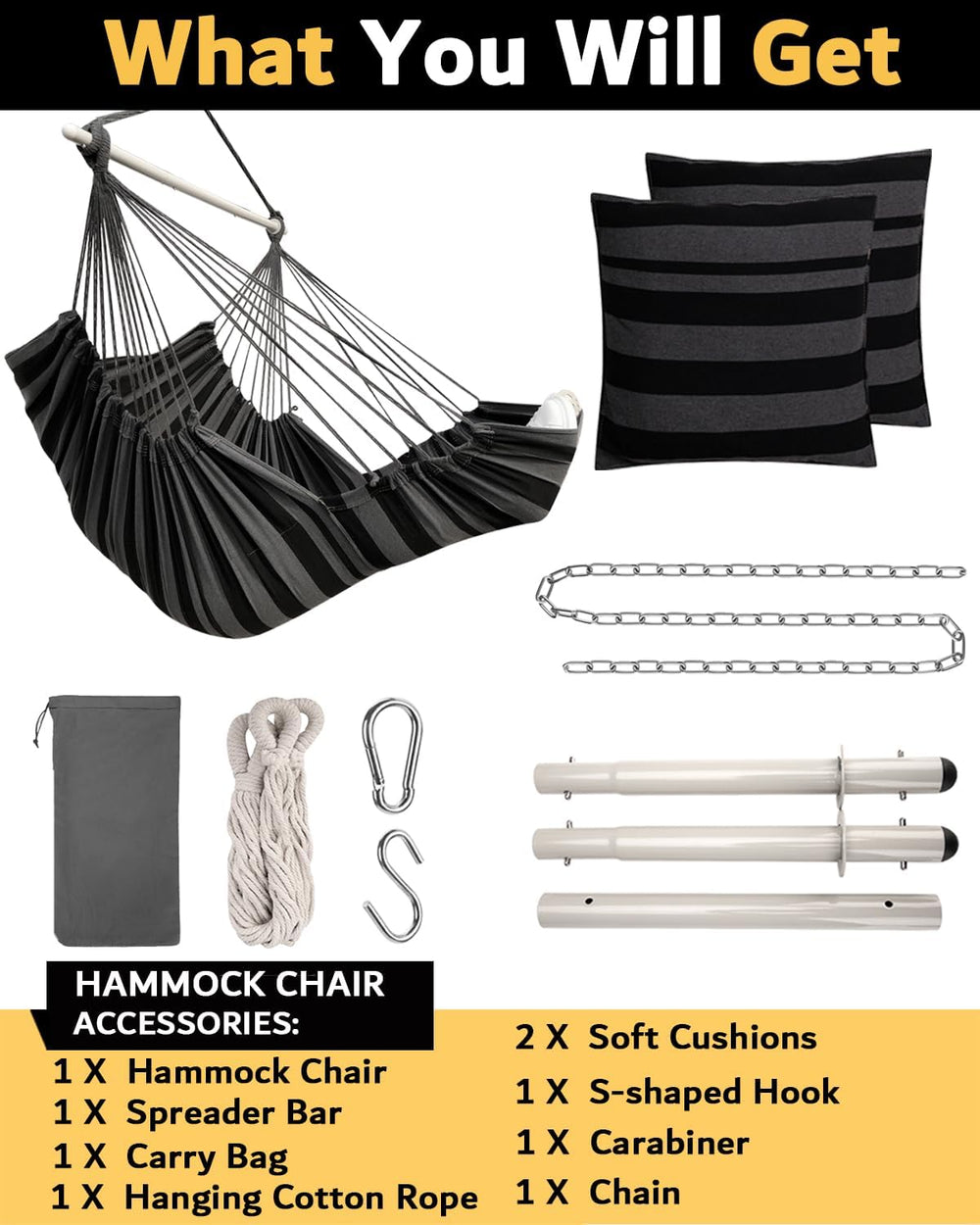 Miztli Hammock Chair Hanging Chair Swing for Bedroom with Foot Rest, Max 500 ...