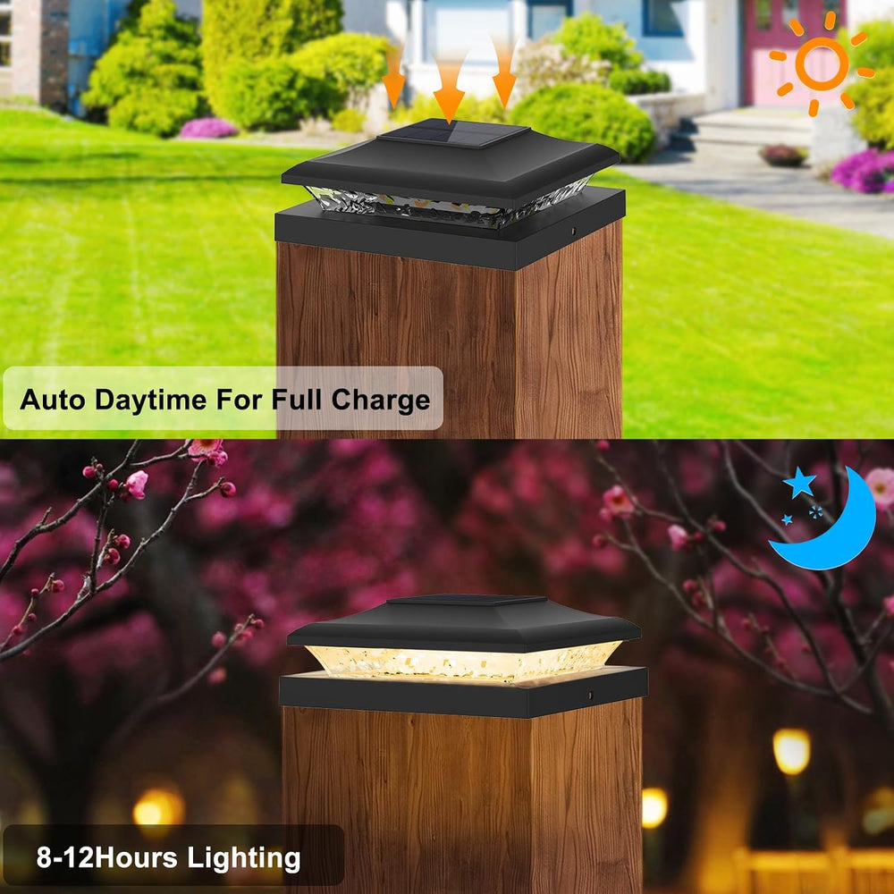 Black Solar Post Cap Lights, Fits 5x5 5.5x5.5 6x6 Posts, 12 Pack