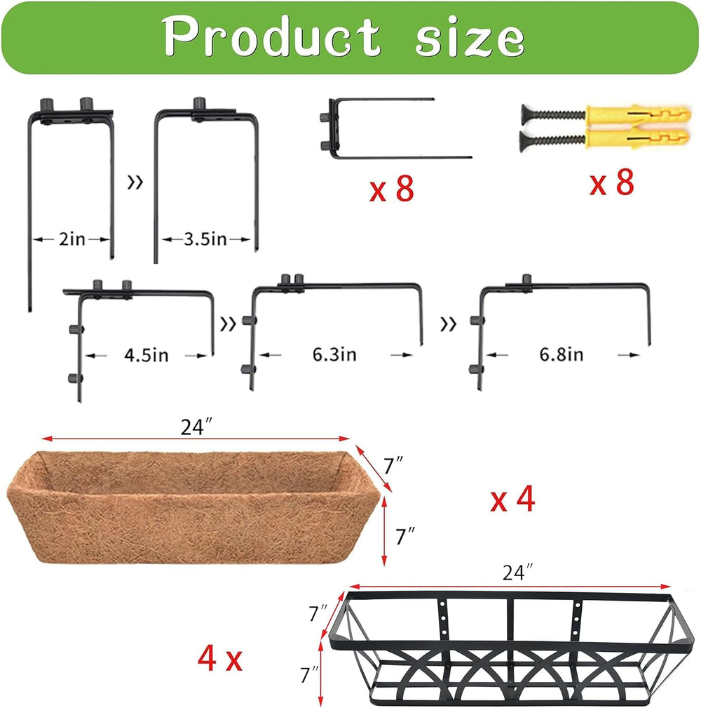 Window Deck Railing Planters Boxes with Coconut Liner, The Bottom Flat Window...