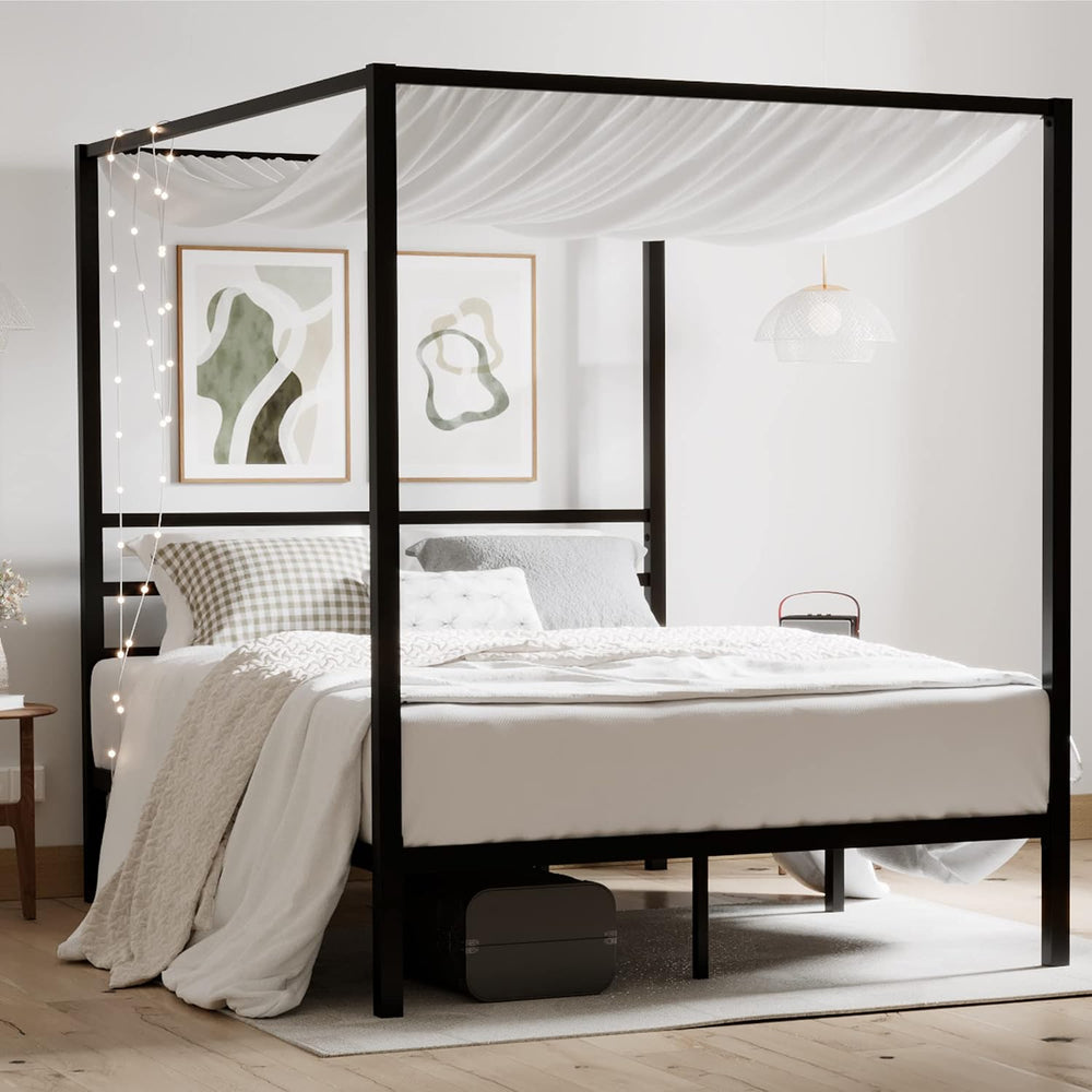 ikalido Queen Size Metal Canopy Bed Frame, Heavy-Duty Support, Black