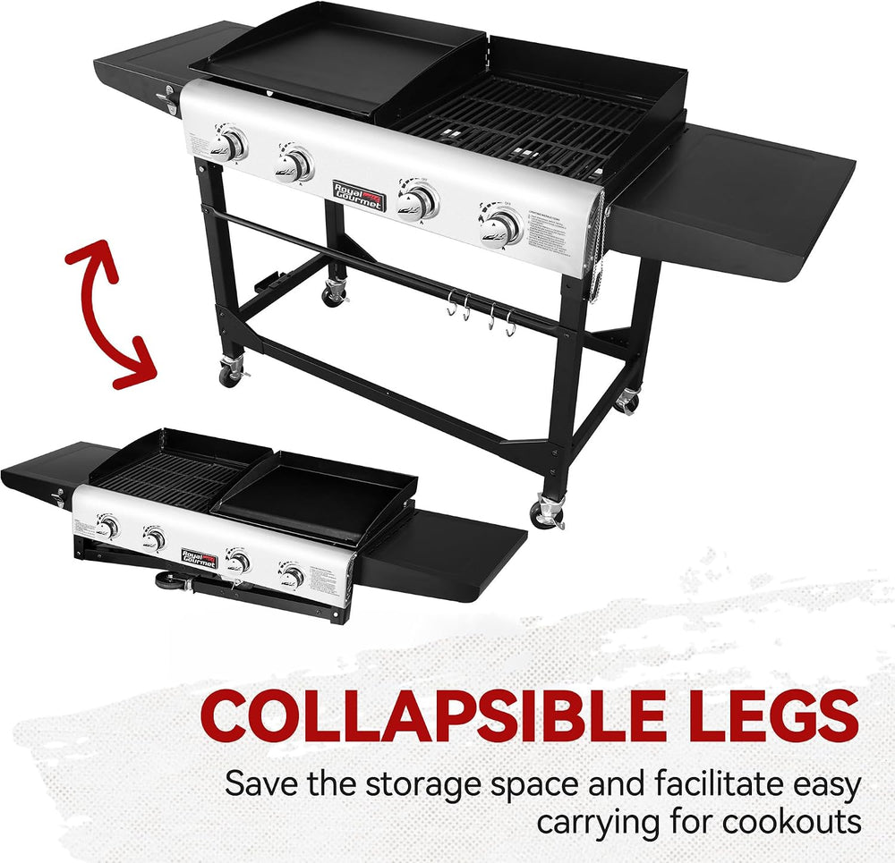 Royal Gourmet Portable Propane Gas Grill and Griddle Combo with Side Table