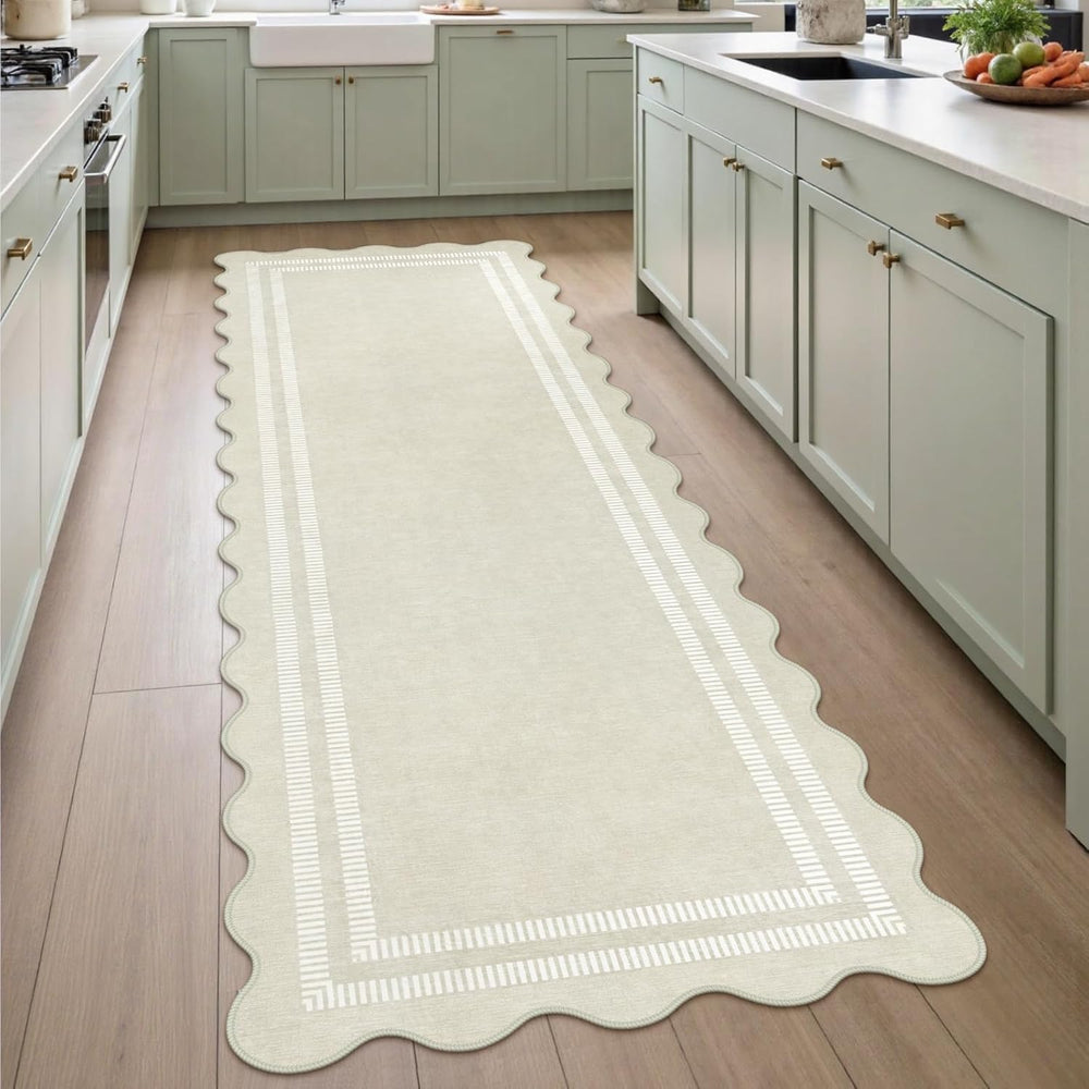 Washable Runner Rug 2.6x8 Kitchen Hallway Scalloped Rugs, Non Skid Stain-Resi...