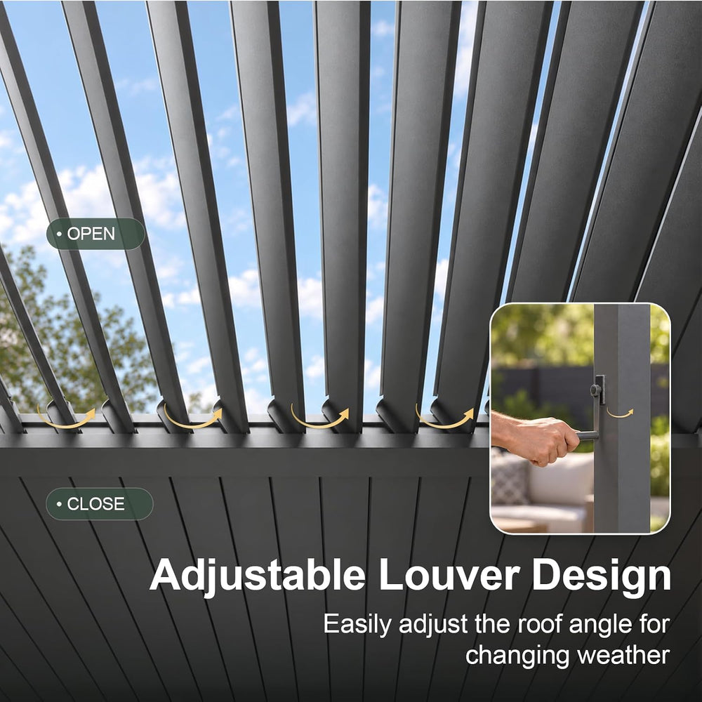 Aoxun Louvered Pergola 10x12 All-Aluminum, Waterproof Curtains and Netting