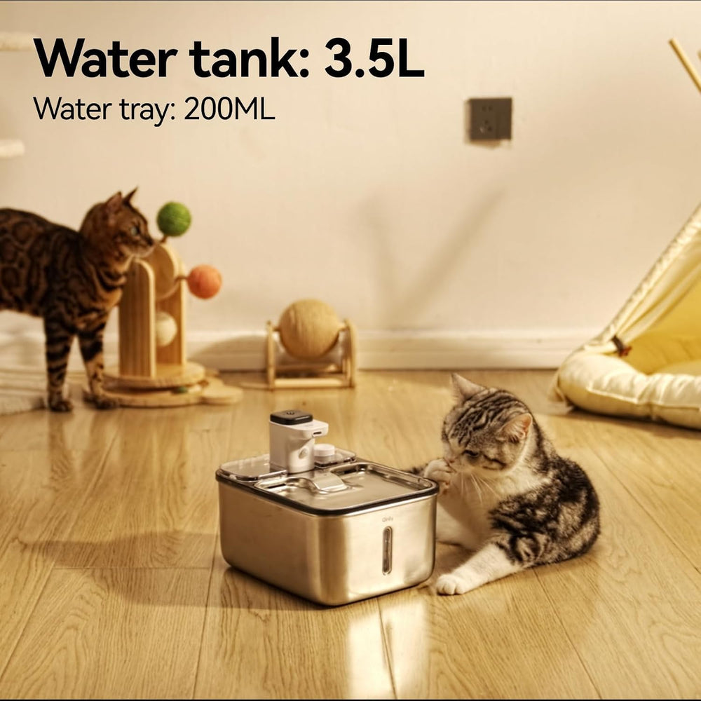 Stainless Steel Cat Water Fountain Wireless for Cats Indoor, 3.6L/123oz Autom...