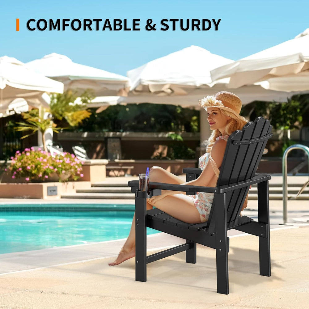 VINGLI Plastic Folding Adirondack Chair with Cup Holder, 100% Recyclable HDPE...