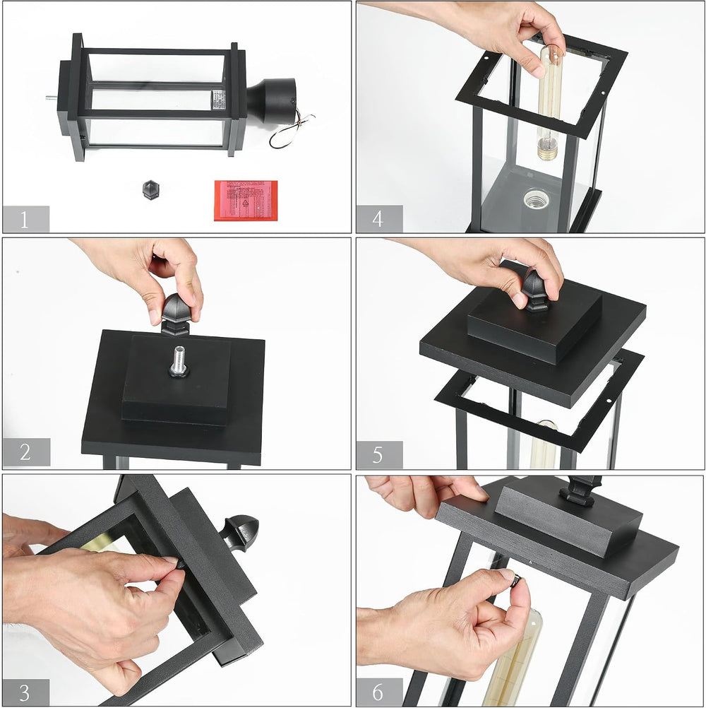 LALUZ Outdoor Post Lights, 1-Light Black Rectangular Post Lights Outdoor with...
