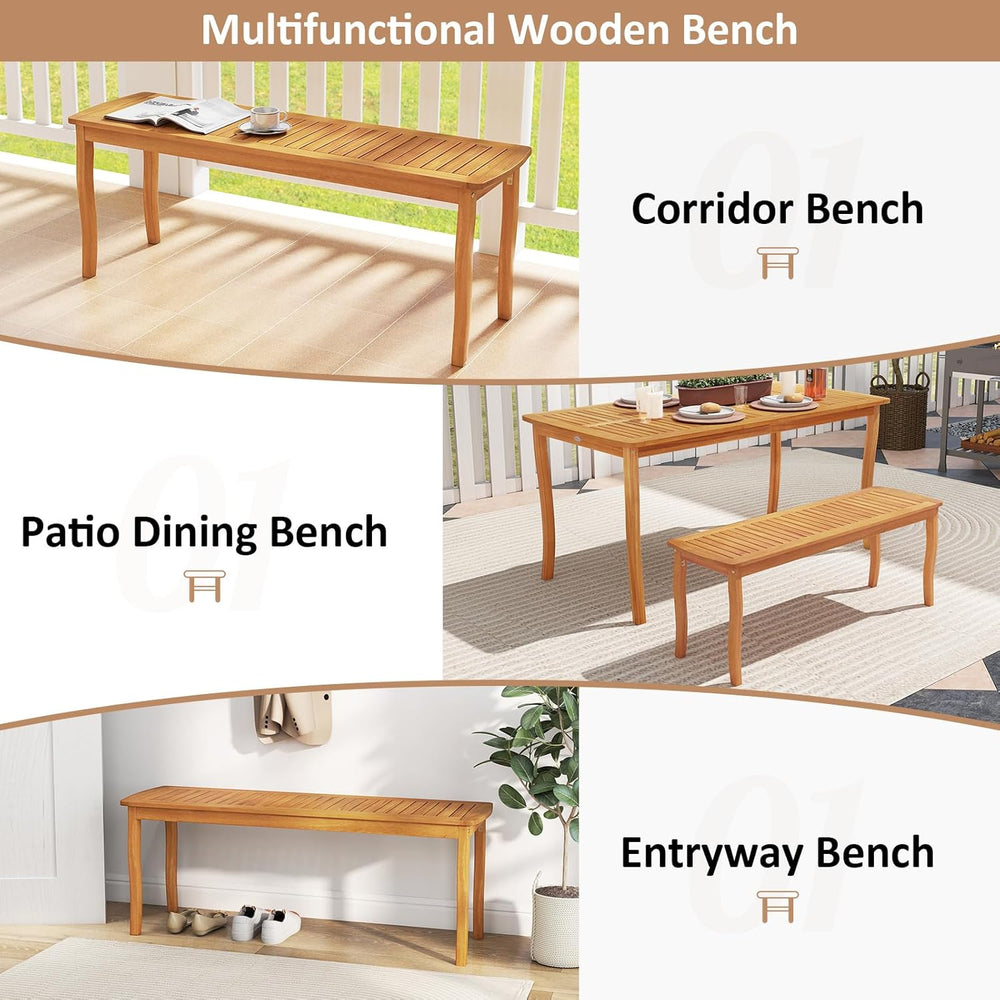 Tangkula Acacia Wood Outdoor Bench, 47" 2-Person Patio Dining Bench with...