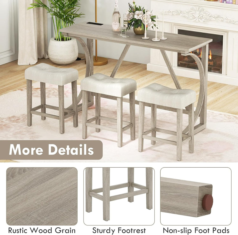 GIANTEX Small Dining Table Set - 4-Piece Bar Table and Chairs Set with Power ...