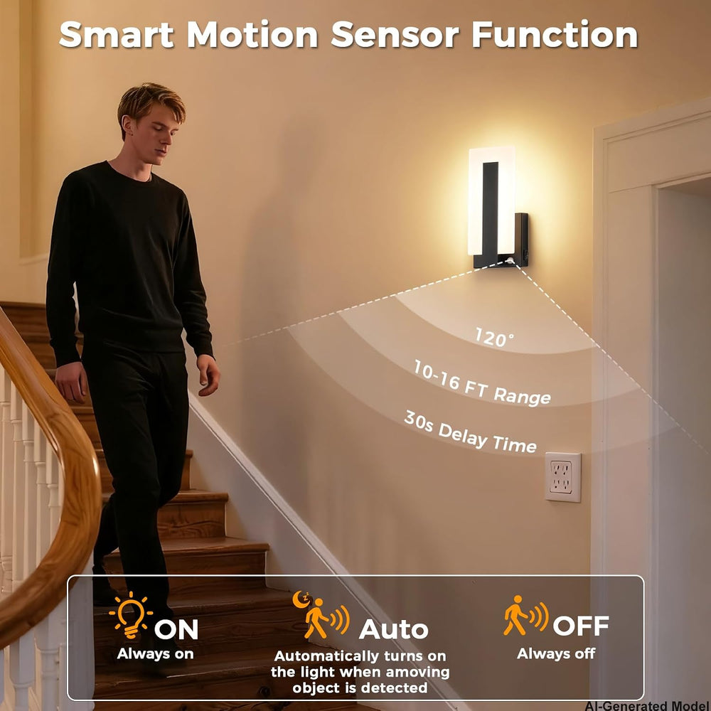 Joosenhouse Wall Sconces Set of Two Hardwired, Black Motion Sensor Wall Light...