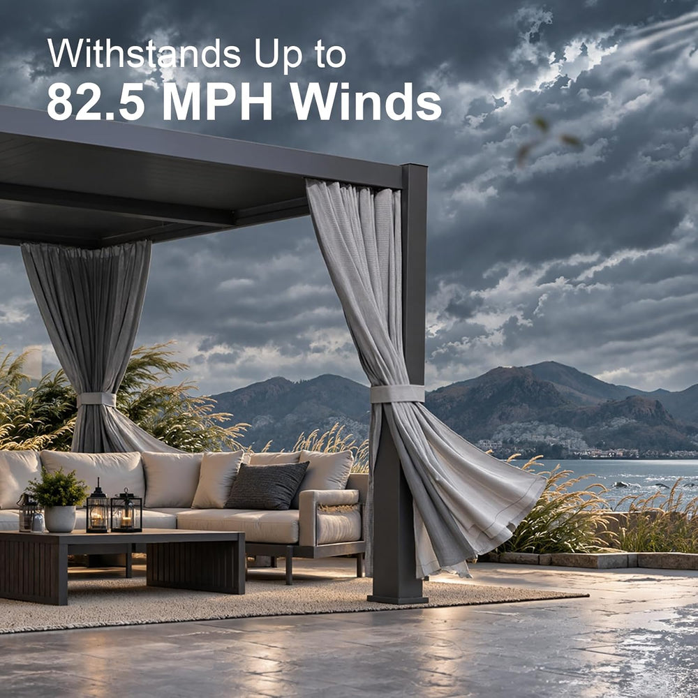 Aoxun Louvered Pergola 12x14 All-Aluminum, Waterproof Curtains and Netting