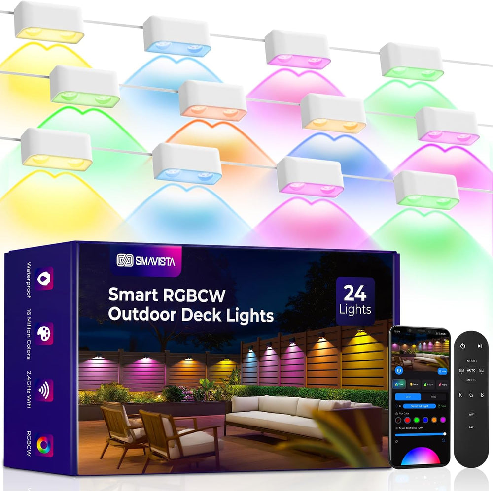 Outdoor Deck Lights 24 Packs, Smart RGBCW Fence Light, 100+ Scene Modes, Dual...