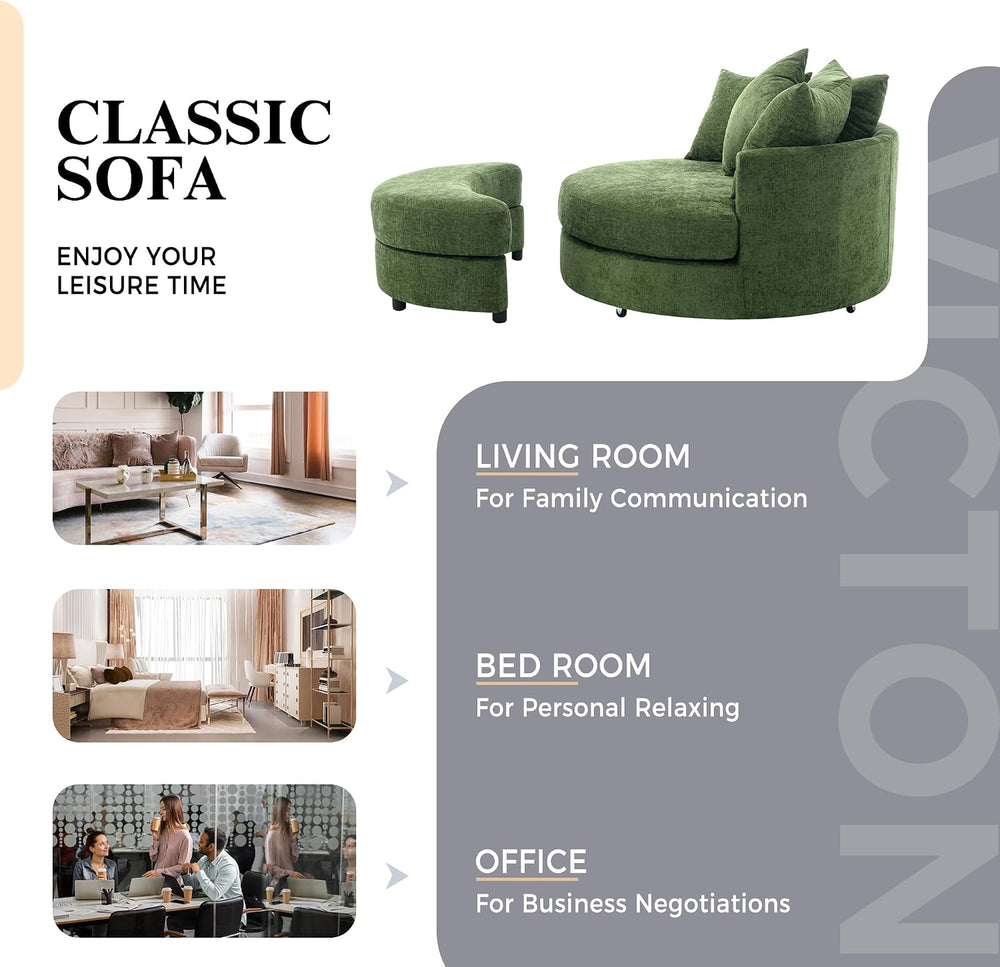 Merax 360° Swivel Barrel Chair with Half Moon Storage Ottoman, Oversized Leis...