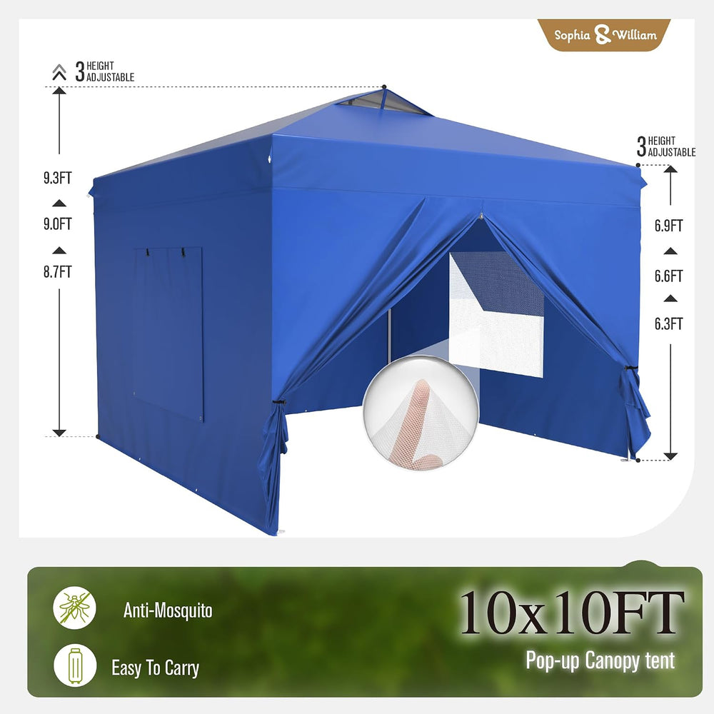 Sophia & William Canopy Tent 10x10 Pop Up with Sidewalls,Portable Shade