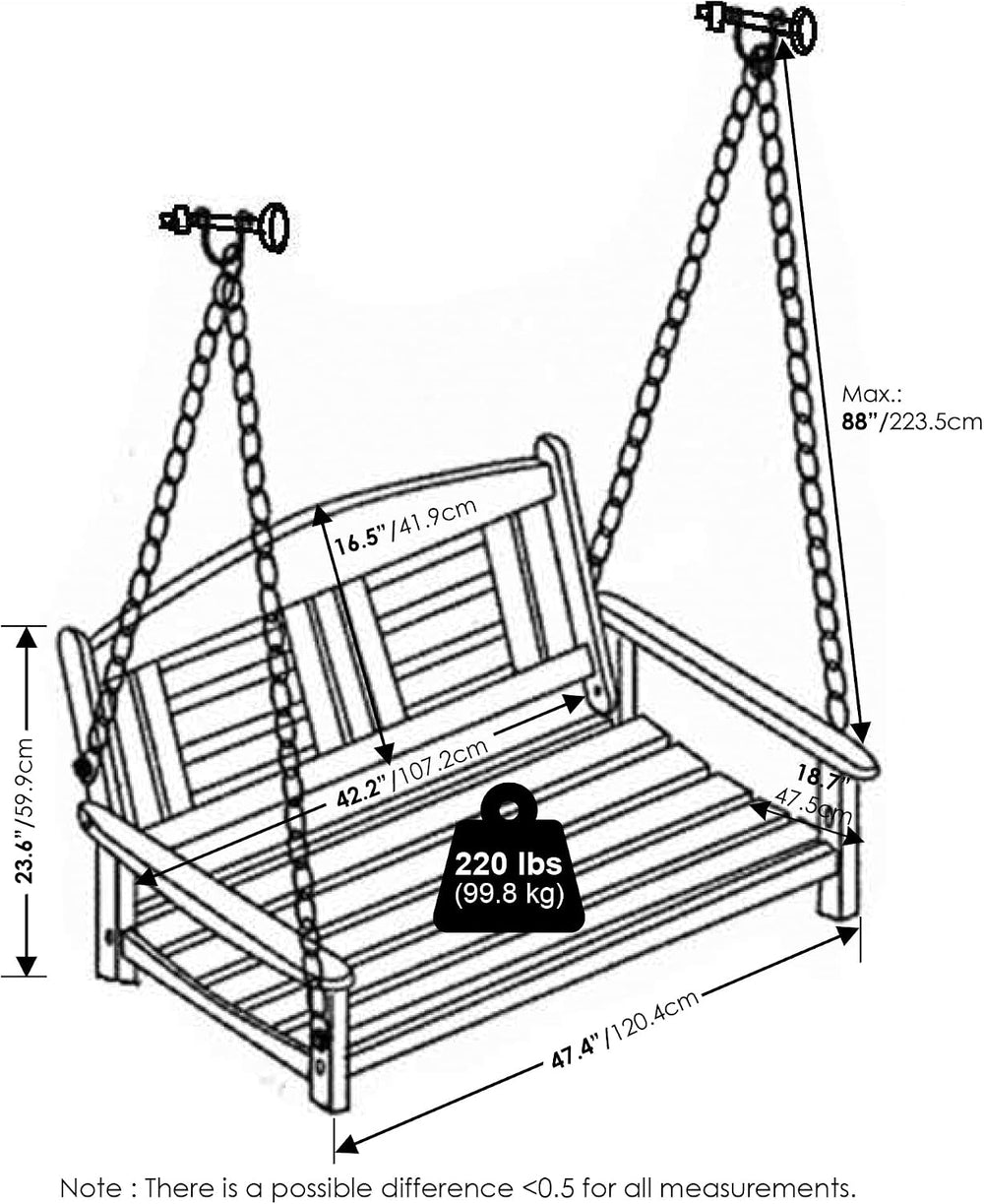Furinno TIOMAN Hardwood 2-Seater Porch Swing with Chains, Natural