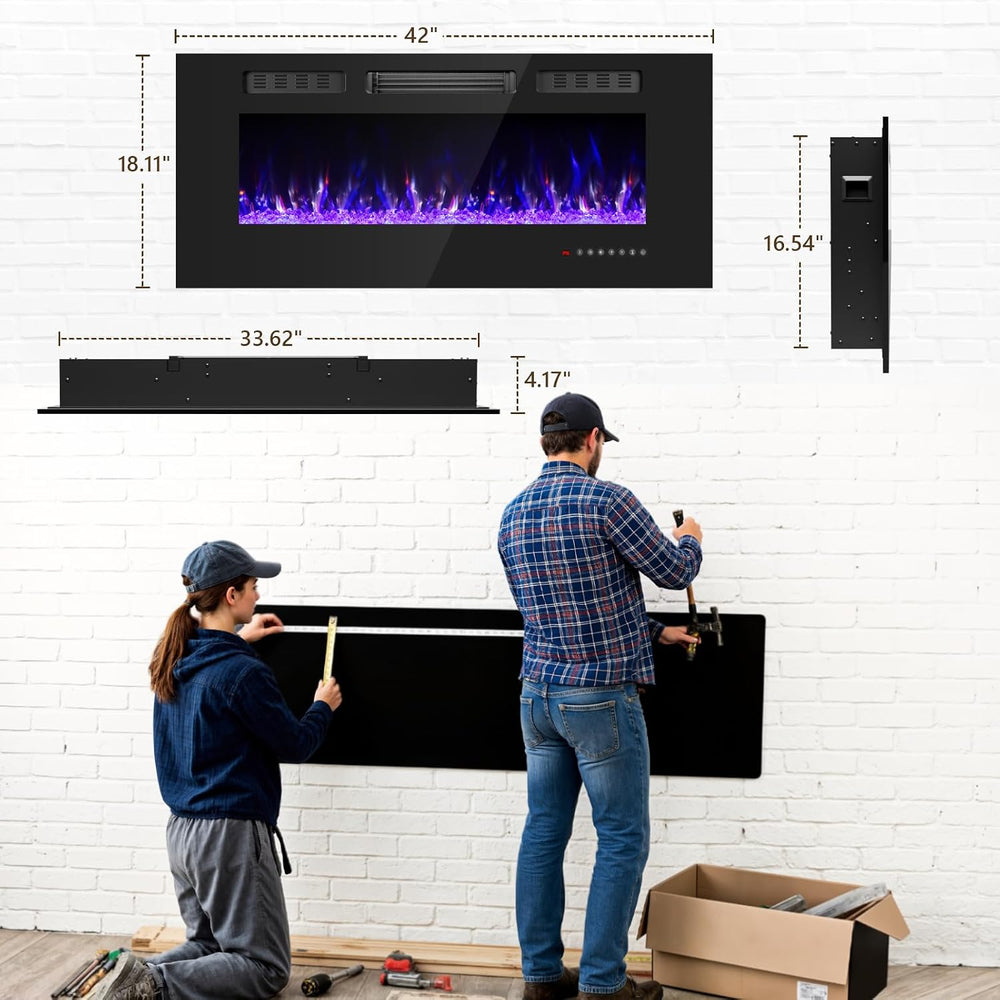 42 Inch Electric Fireplace with Crystal, Electric Fireplaces Insert, Wall Mou...