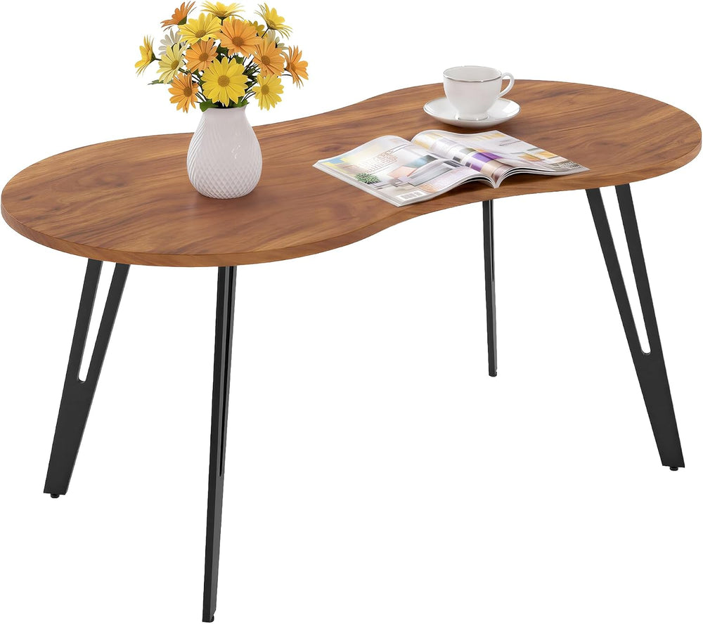 Mid-Century Modern Oval Coffee Table, 39.37" Wood Grain Center Table