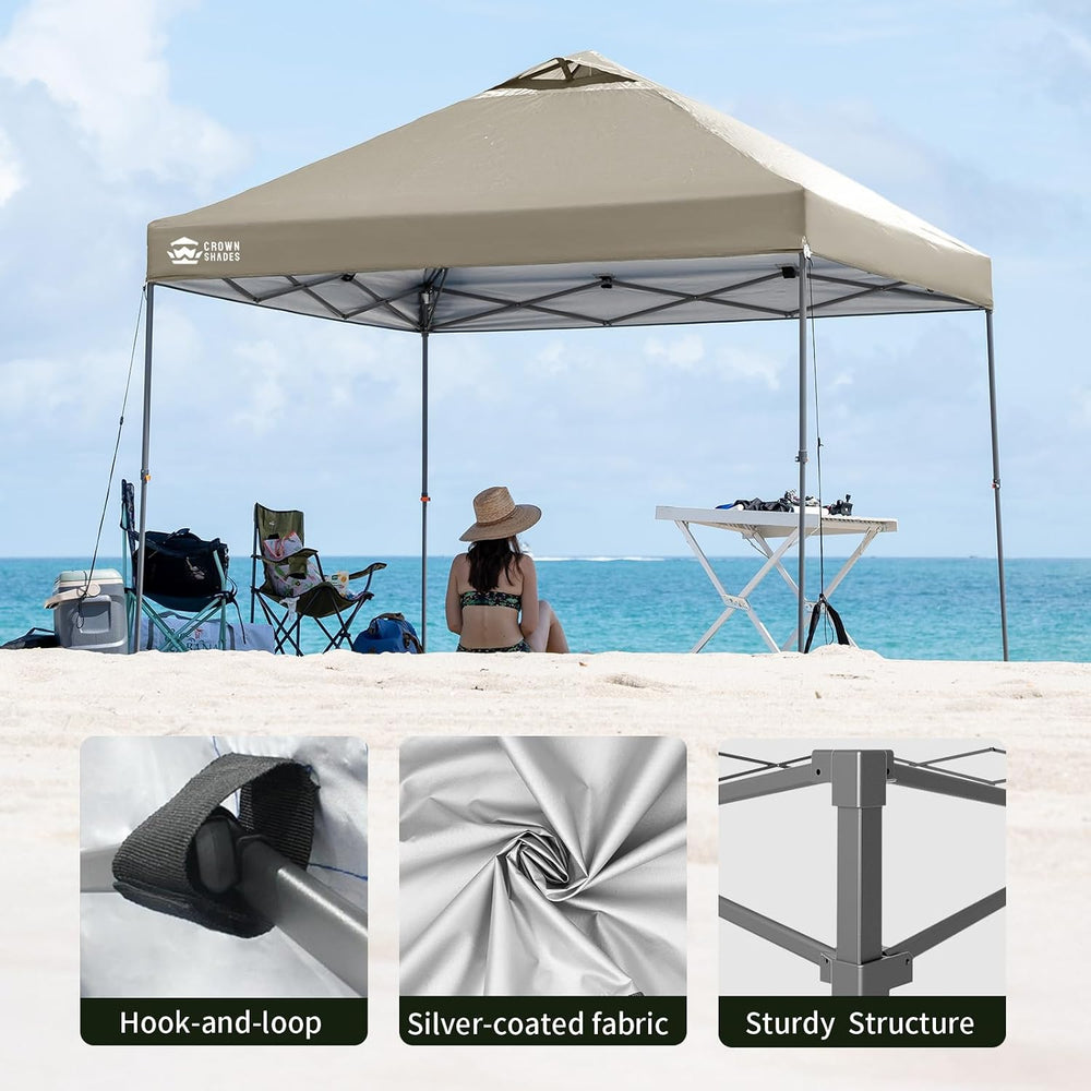 CROWN SHADES 10x10 Pop Up Canopy Tent,Outdoor Canopy, Khaki