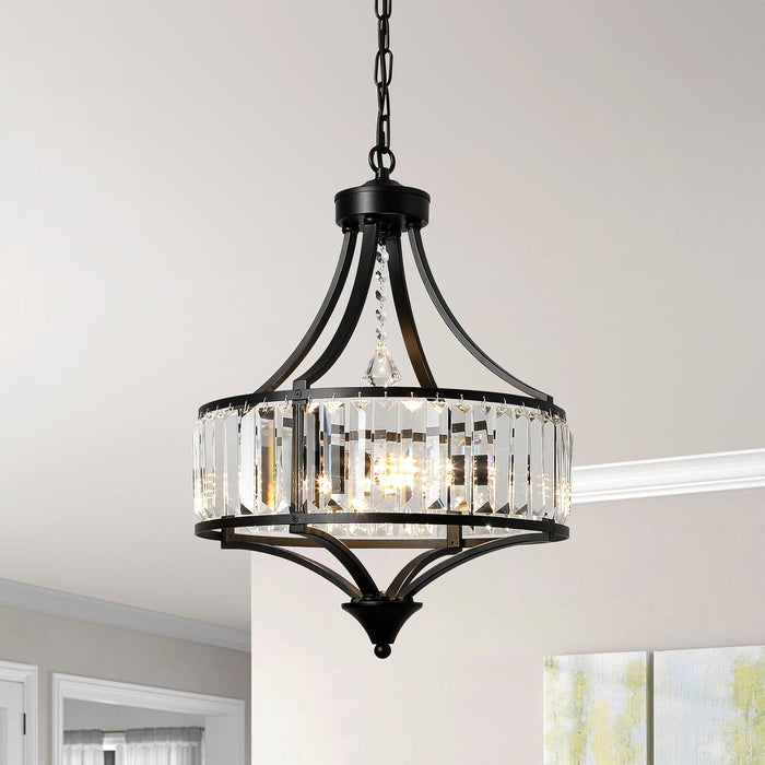 Black Crystal Chandelier Rustic Pendant Light Modern Farmhouse Chandeliers Antique Hanging Light Fixture for Living Room Bedroom Foyer Kitchen Island Entryway 16" W